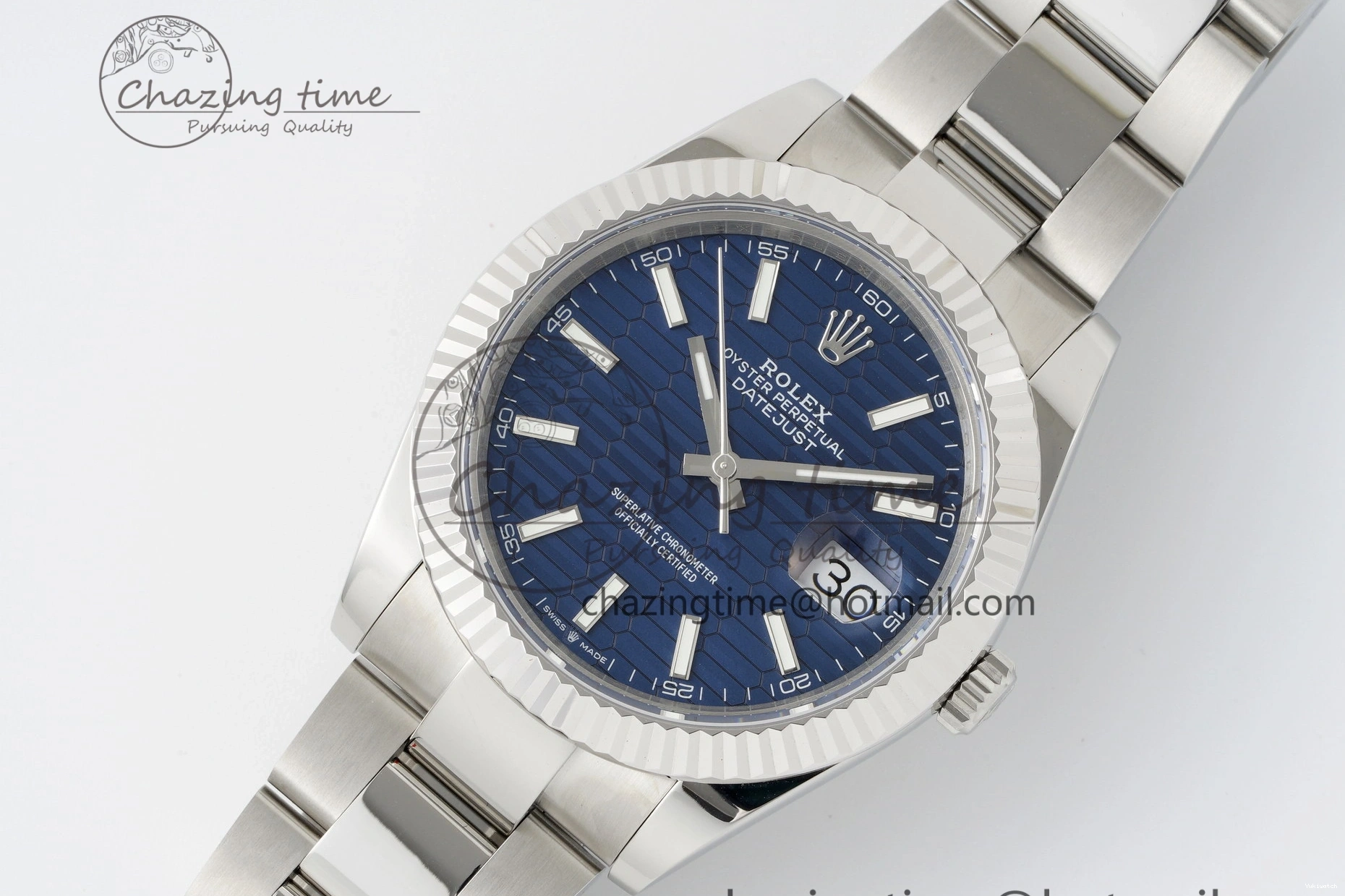Bracelet Steel JDF DateJust on SS Dial Blue V2 VR3235 41 904L Oyster Textured 0309